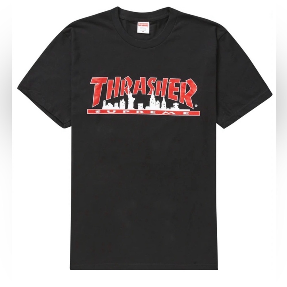 Authentic Supreme Black Thrasher Skyline Tee